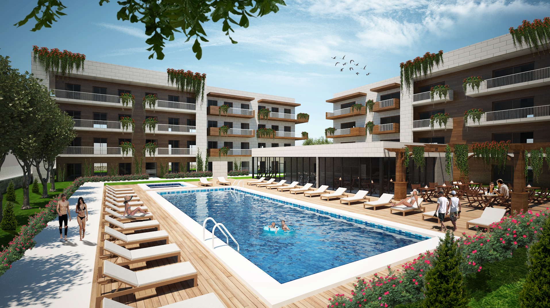 Pool and sun deck at the heart of Alma Verde Residences