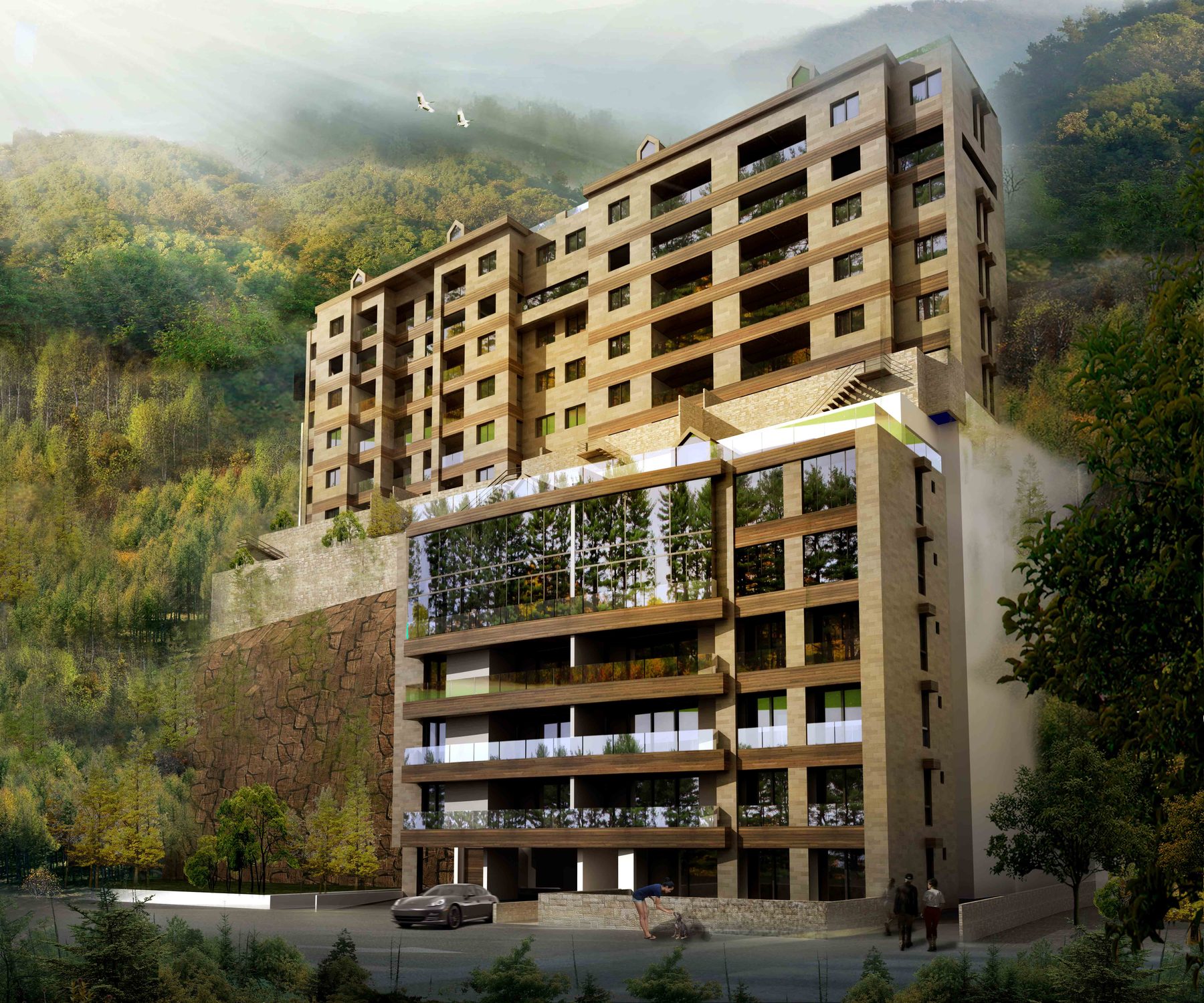The terraced blocks of Pride of Martakla 1 rising from the hillside