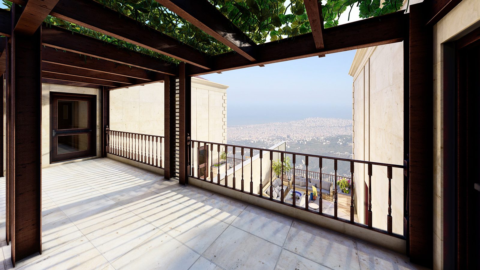 Pergola terrace overlooking Beirut and the sea